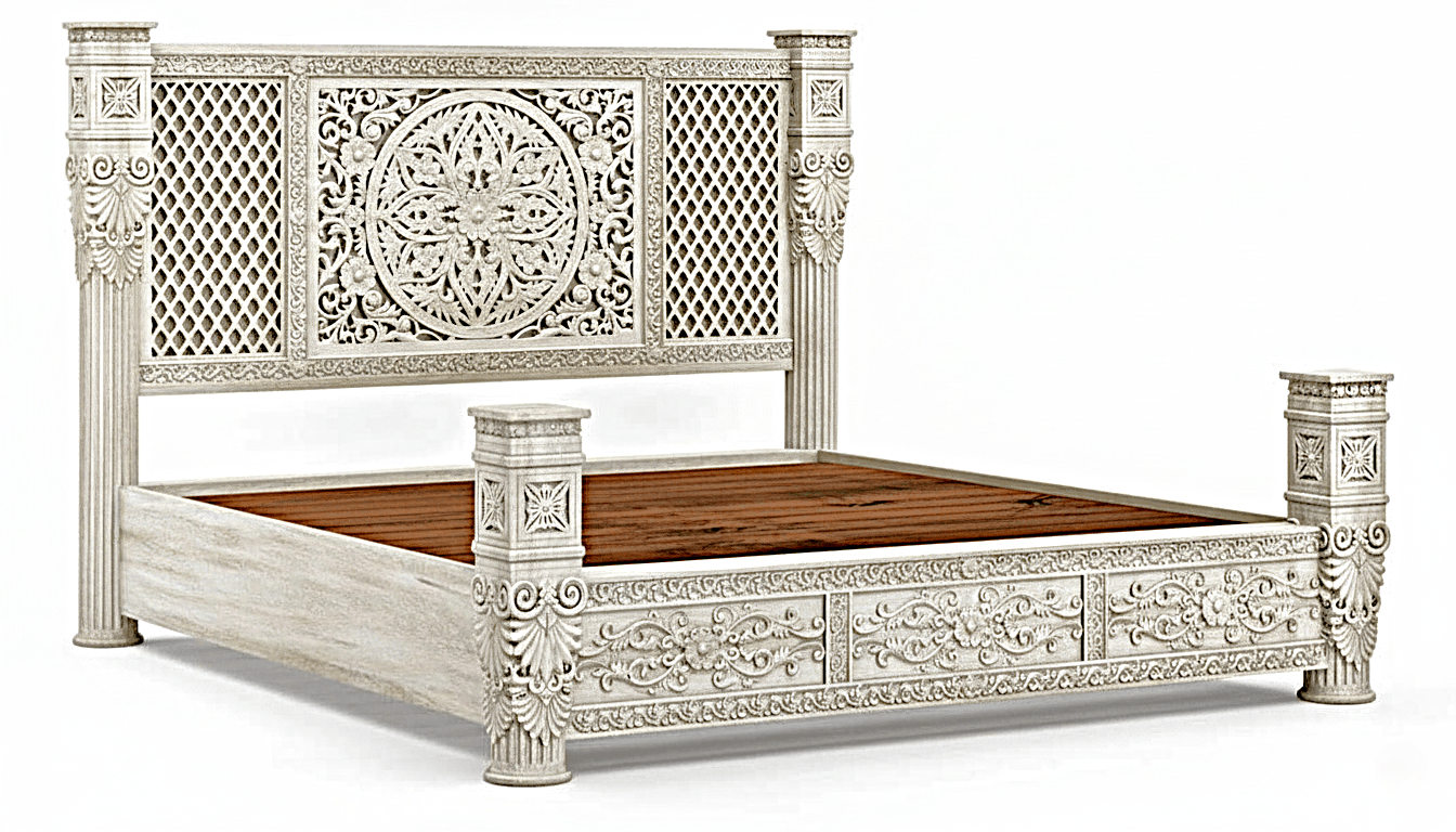 Kasbah Hand-Carved Solid Wooden Platform Bed/Bedroom Set – handcrafted solid wood furniture