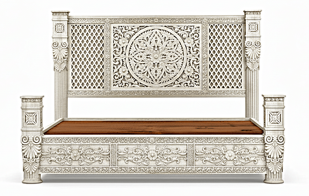 Kasbah Hand-Carved Solid Wooden Platform Bed/Bedroom Set – handcrafted solid wood furniture