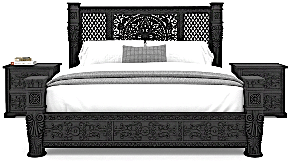 Kasbah Hand - Carved Solid Wooden Platform Bed / Bedroom Set – handcrafted solid wood furniture