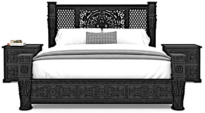 Kasbah Hand - Carved Solid Wooden Platform Bed / Bedroom Set – handcrafted solid wood furniture