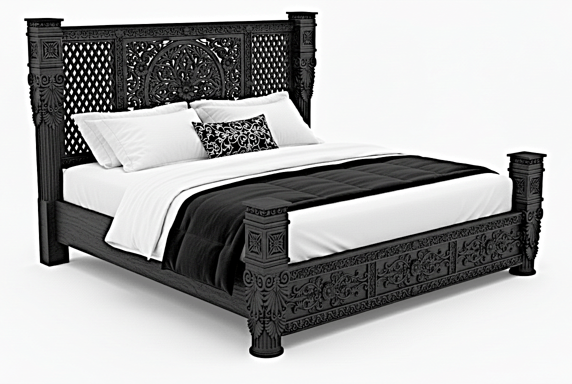 Kasbah Hand-Carved Solid Wooden Platform Bed/Bedroom Set – handcrafted solid wood furniture