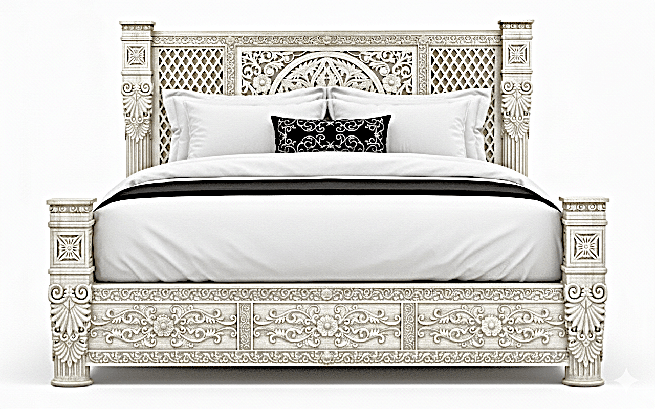 Kasbah Hand - Carved Solid Wooden Platform Bed / Bedroom Set – handcrafted solid wood furniture