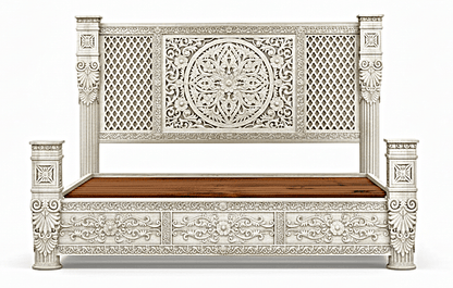 Kasbah Hand - Carved Solid Wooden Platform Bed / Bedroom Set – handcrafted solid wood furniture