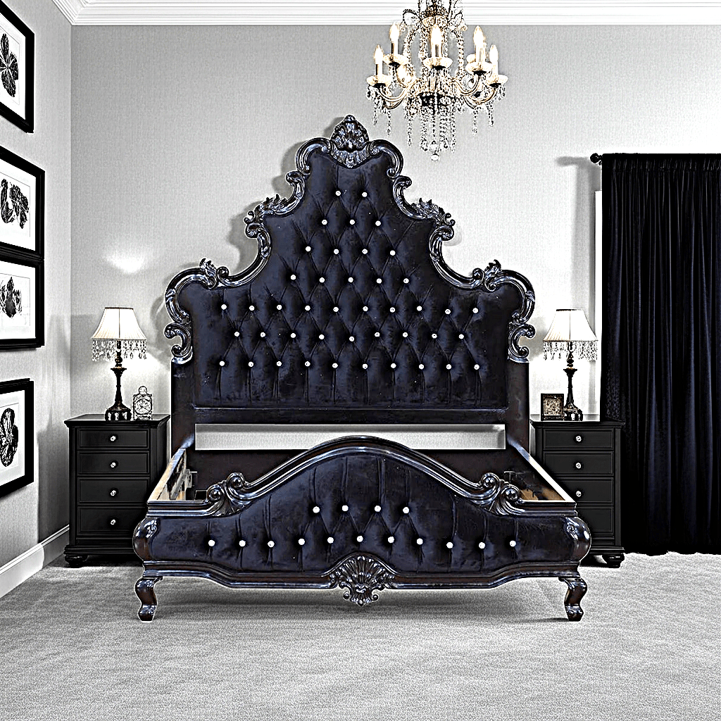 Kate Hand Carved Solid Wooden Tufted Bed by Hibashi Furniture – handcrafted solid wood furniture made in India