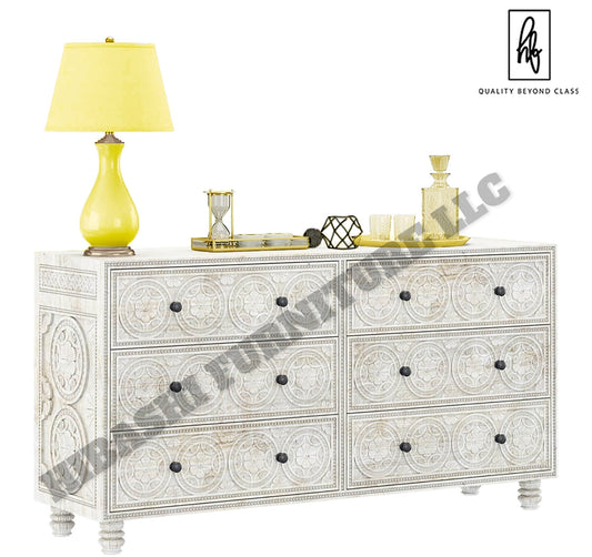 KHALIFA Hand carved 6 Drawer Dresser – handcrafted solid wood furniture