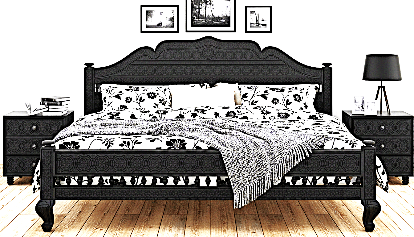 Khalifa Hand Carved Indian Solid Wood Platform Bed – handcrafted solid wood furniture