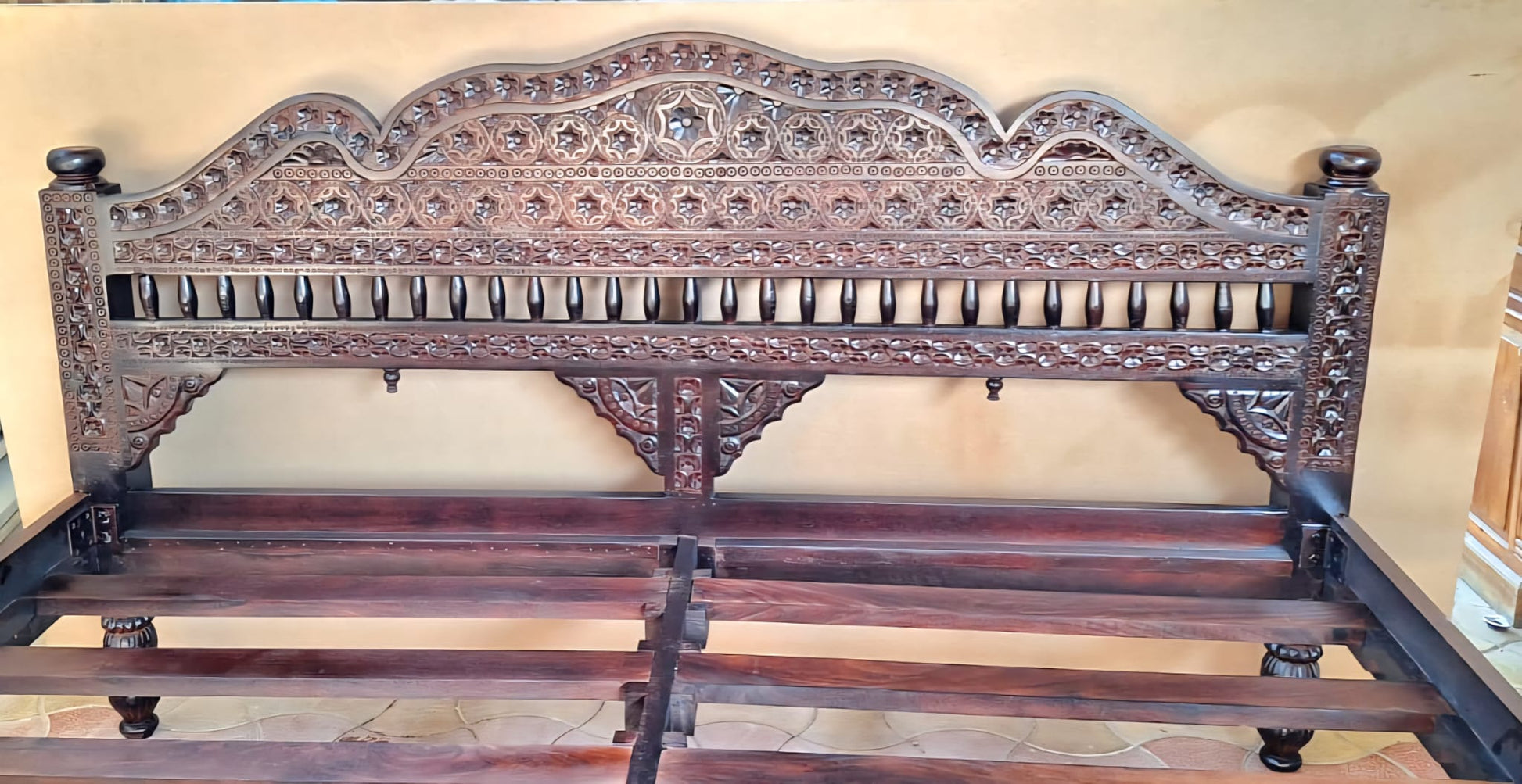 Khalifa Hand Carved Indian Solid Wood Platform Bed – handcrafted solid wood furniture