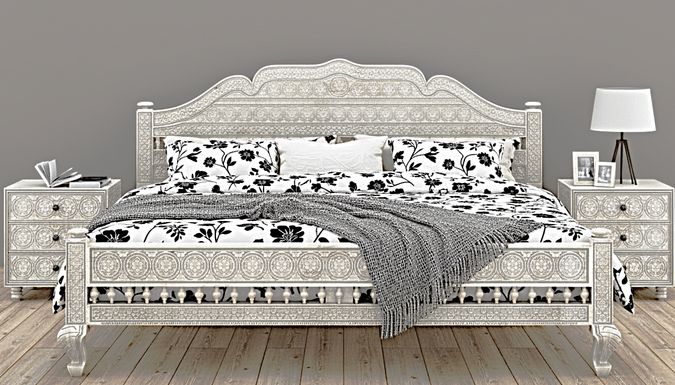 Khalifa Hand Carved Indian Solid Wood Platform Bed by Hibashi Furniture – handcrafted solid wood furniture made in India