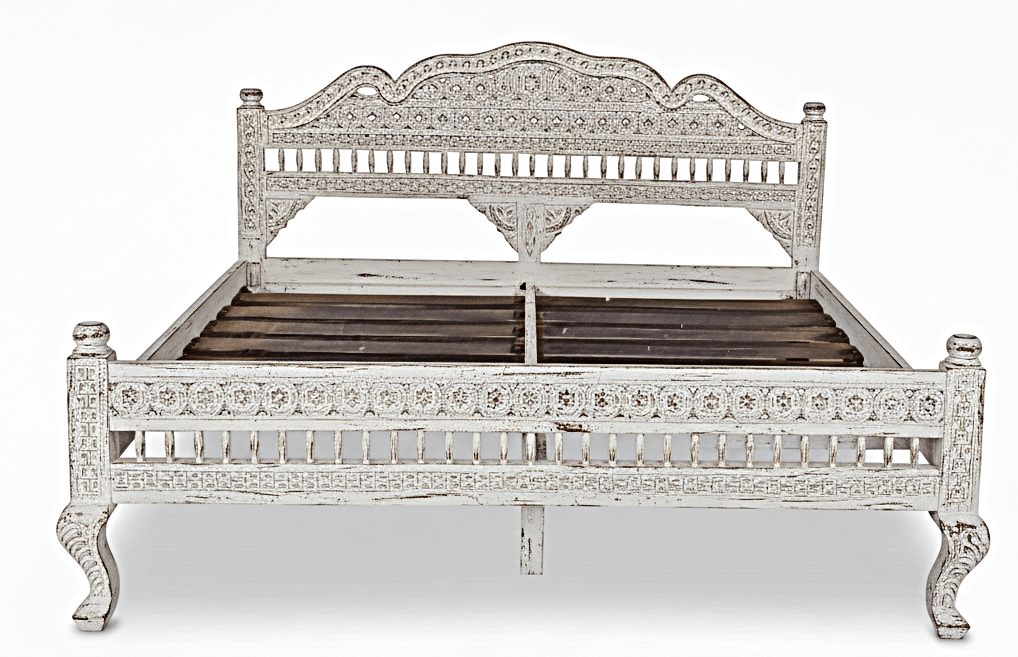 Khalifa Hand Carved Indian Solid Wood Platform Bed – handcrafted solid wood furniture