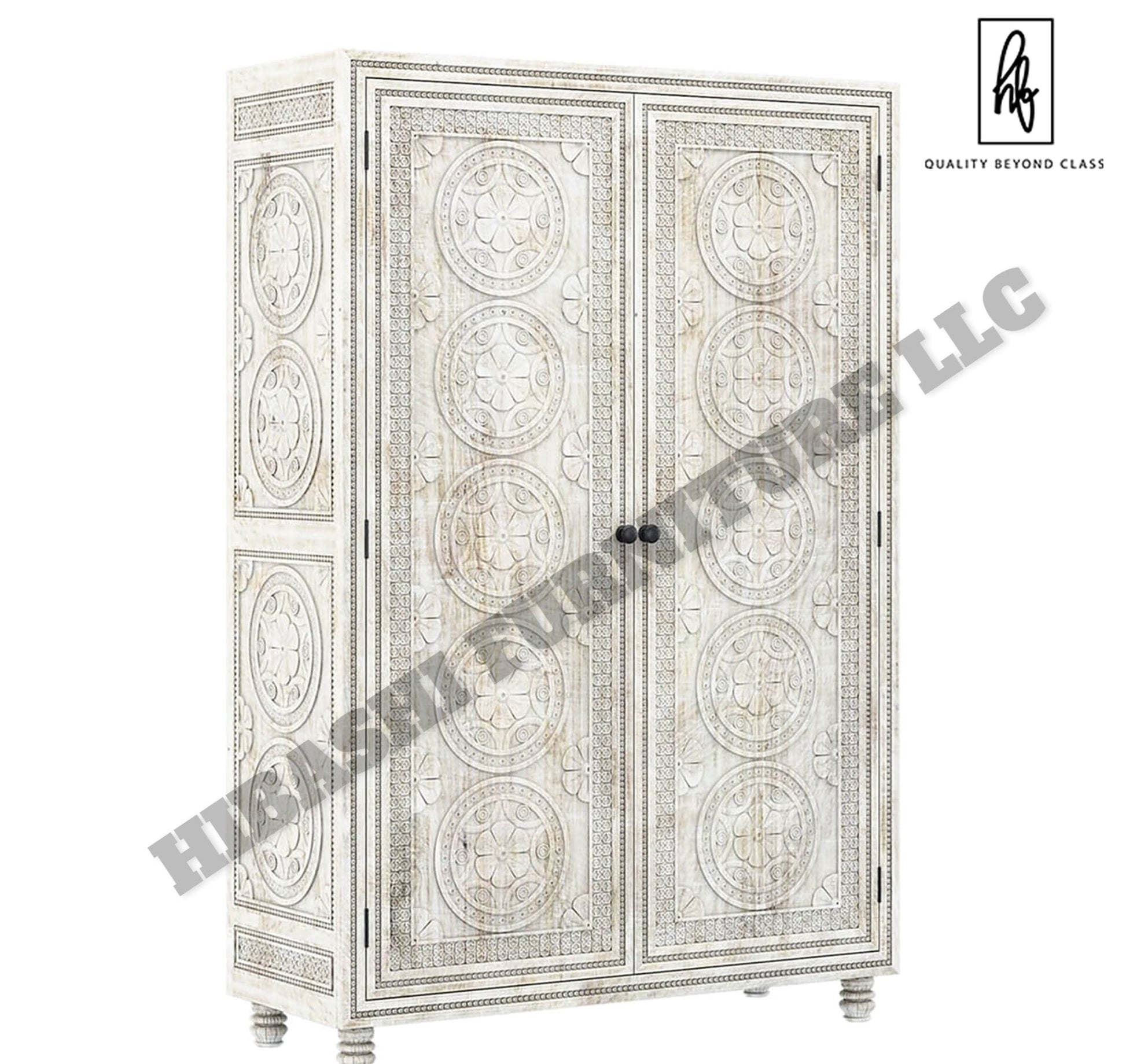 KHALIFA Hand carved Wardrobe Armoire – handcrafted solid wood furniture