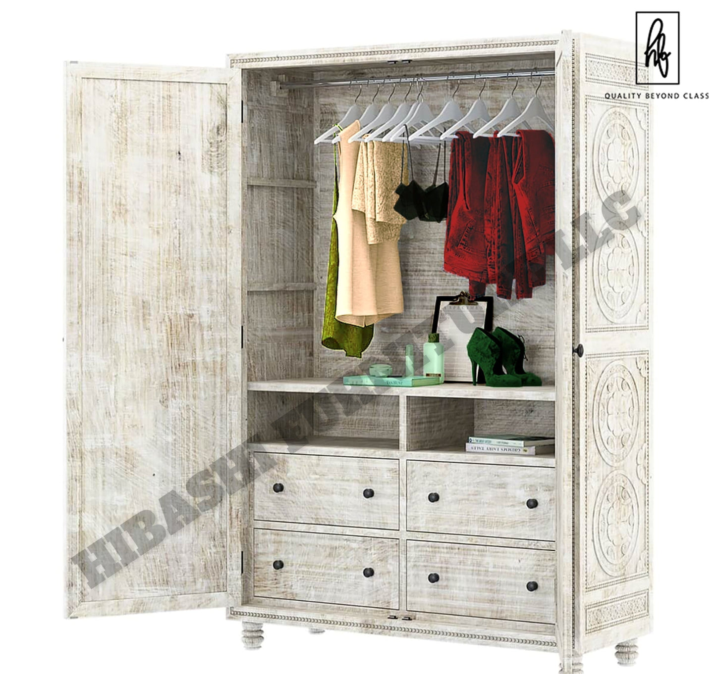 KHALIFA Hand carved Wardrobe Armoire – handcrafted solid wood furniture