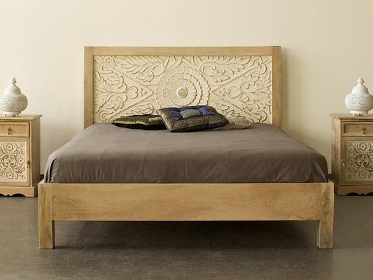 LAHI Handcarved Solid Wood Indian King Size Bed White – handcrafted solid wood furniture