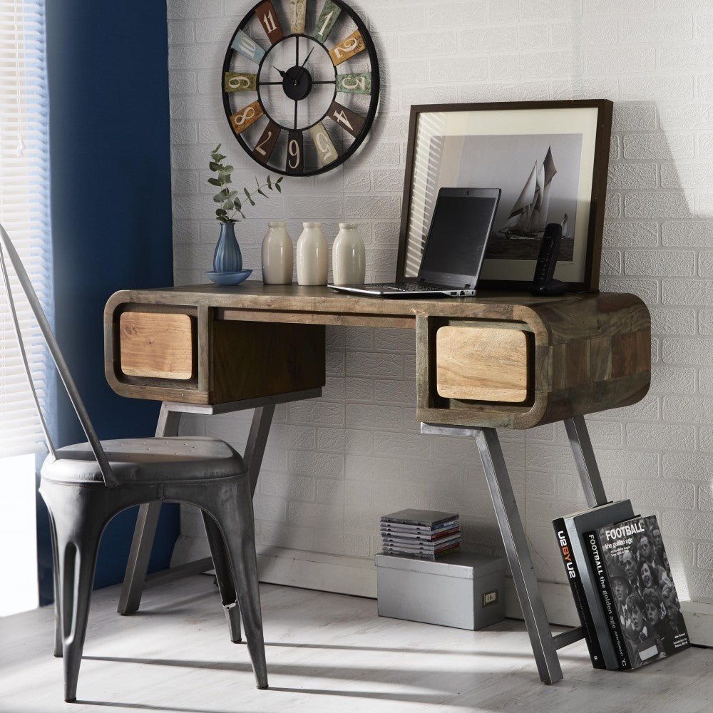 Lava Industrial Curve Sheesham Study Desk Computer Table Console – handcrafted solid wood furniture
