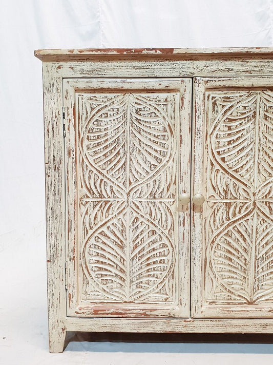 Leaf Design Hand Carved Solid Wooden Cabinet, Storage Sideboard – handcrafted solid wood furniture