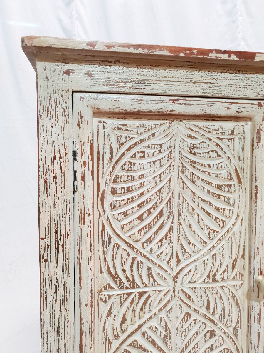 Leaf Design Hand Carved Solid Wooden Cabinet, Storage Sideboard – handcrafted solid wood furniture