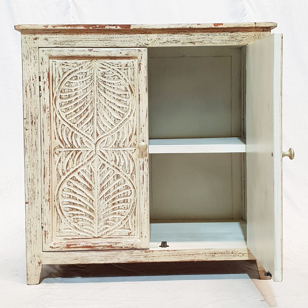 Leaf Design Hand Carved Solid Wooden Cabinet, Storage Sideboard – handcrafted solid wood furniture