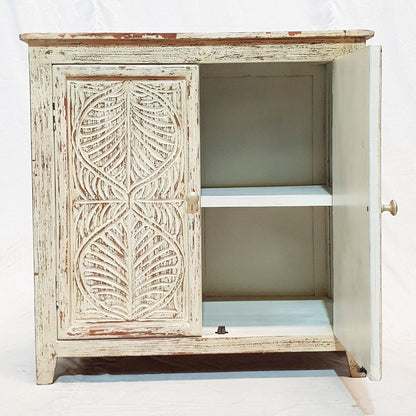 Leaf Design Hand Carved Solid Wooden Cabinet, Storage Sideboard – handcrafted solid wood furniture