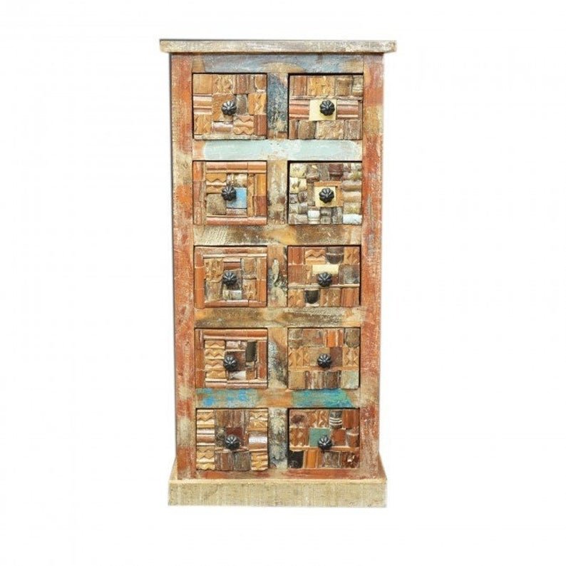 Liberty Reclaimed Timber Wood Tallboy Chest of 10 Drawers – handcrafted solid wood furniture