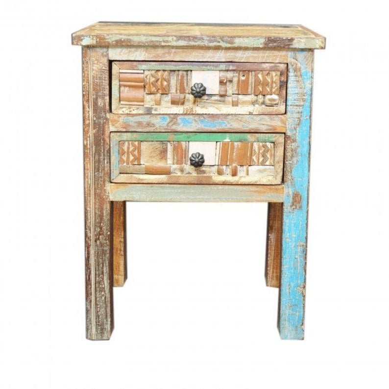Liberty Reclaimed Wood 2 Drawer Bedside 60cm – handcrafted solid wood furniture