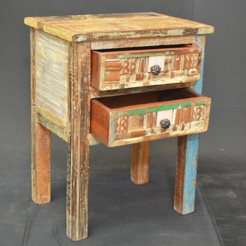 Liberty Reclaimed Wood 2 Drawer Bedside 60cm – handcrafted solid wood furniture