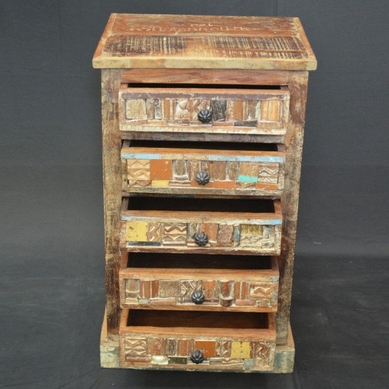 Liberty Reclaimed Wood Chest of 5 Drawers Tallboy – handcrafted solid wood furniture