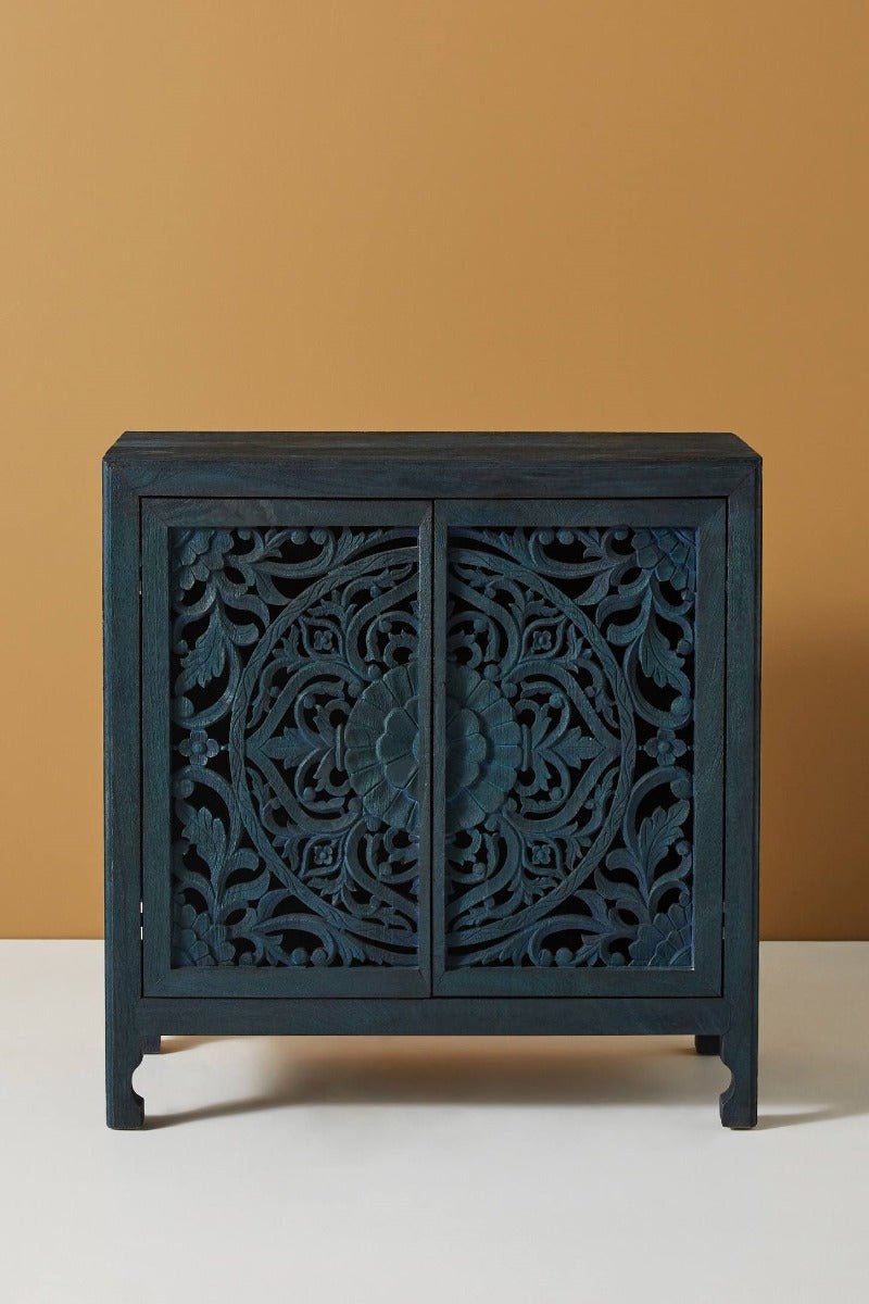 Lombok Hand carved Indian Style Entryway Cabinet / Hand Made Wooden Sideboard cabinet – handcrafted solid wood furniture