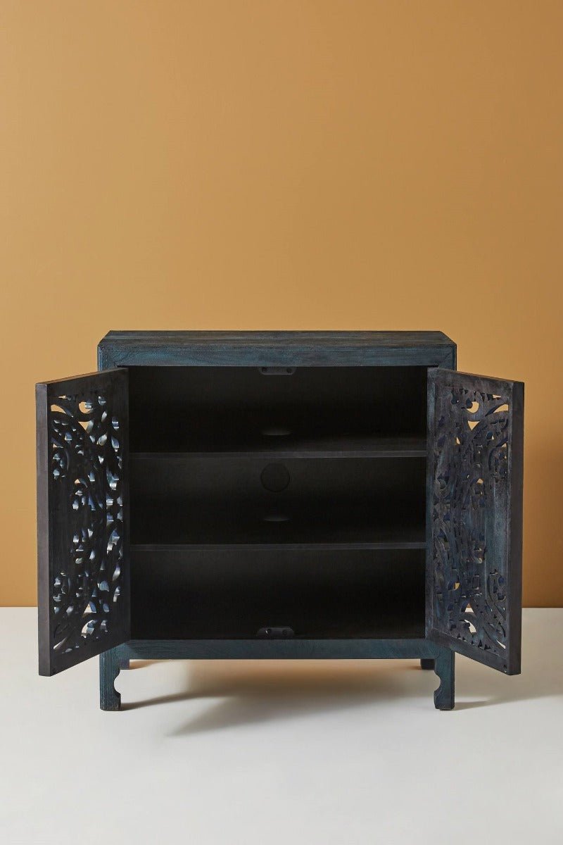 Lombok Hand carved Indian Style Entryway Cabinet / Hand Made Wooden Sideboard cabinet – handcrafted solid wood furniture