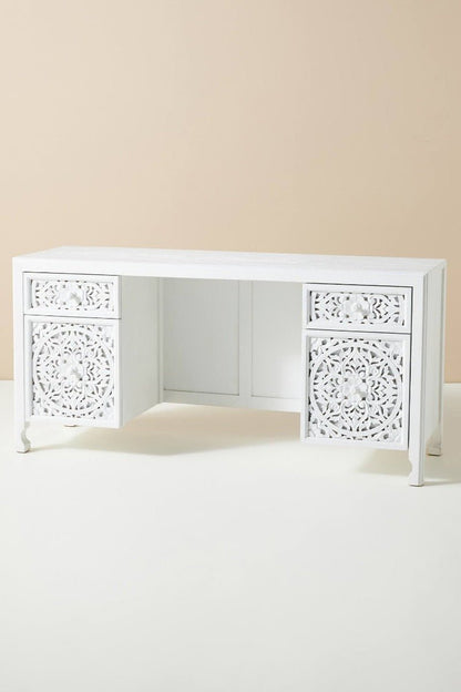 Lombok Hand Carved Indian Style Home Office Desk / Solid Wooden Office Desk – handcrafted solid wood furniture