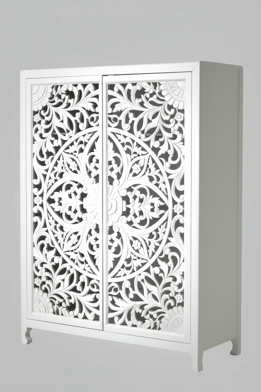 Lombok Hand Carved wooden Armoire / Hand Carved Wooden Wardrobe – handcrafted solid wood furniture
