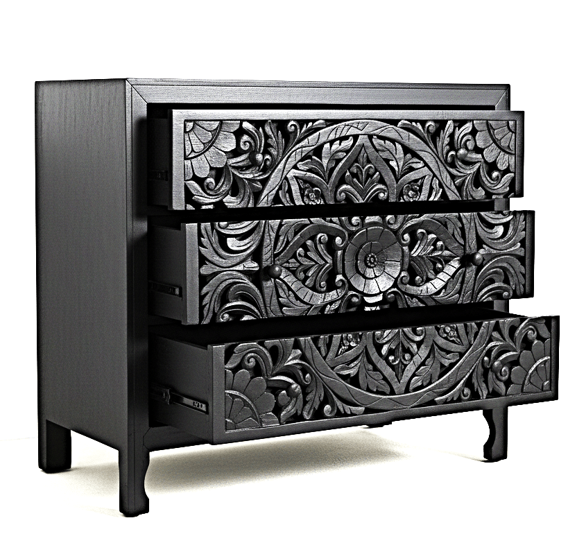 Lombok Wooden Dresser Chest of 3 Drawer Cabinet – handcrafted solid wood furniture