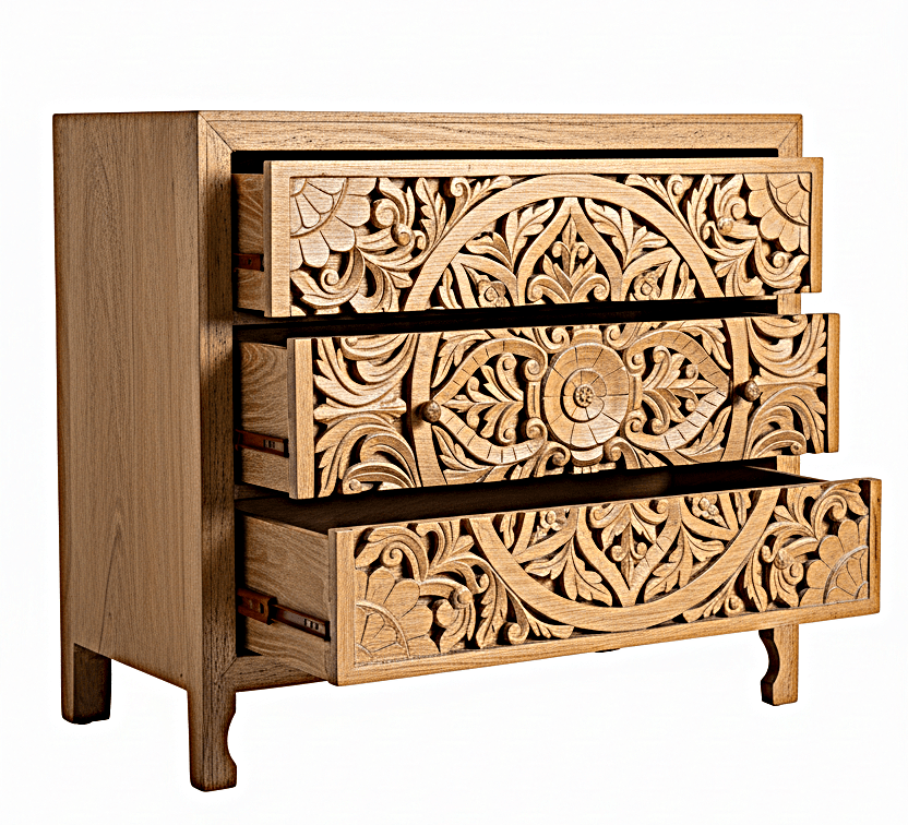 Lombok Wooden Dresser Chest of 3 Drawer Cabinet – handcrafted solid wood furniture