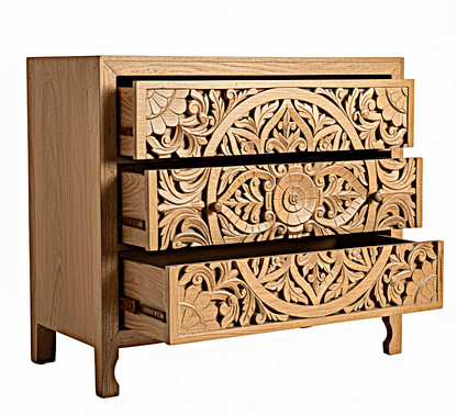 Lombok Wooden Dresser Chest of 3 Drawer Cabinet – handcrafted solid wood furniture