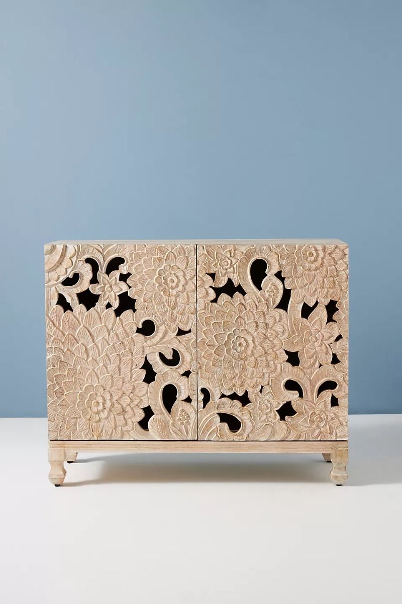 LOTUS Hand carved Entryway Cabinet – handcrafted solid wood furniture