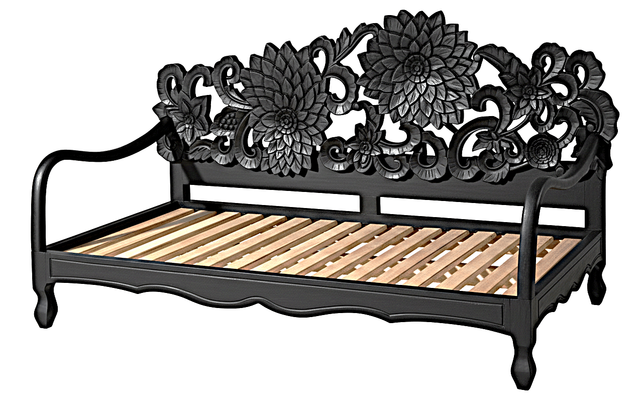 Lotus Hand Carved Solid Wooden Indoor / Outdoor Daybed by R-Designs Furniture – handcrafted solid wood furniture made in India