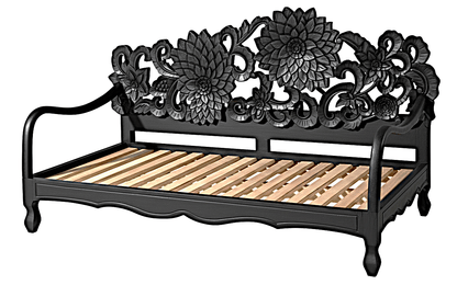 Lotus Hand Carved Solid Wooden Indoor / Outdoor Daybed by R-Designs Furniture – handcrafted solid wood furniture made in India