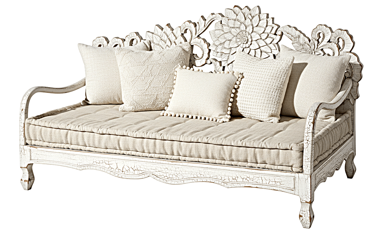 Lotus Hand Carved Solid Wooden Indoor / Outdoor Daybed by Hibashi Furniture – handcrafted solid wood furniture made in India