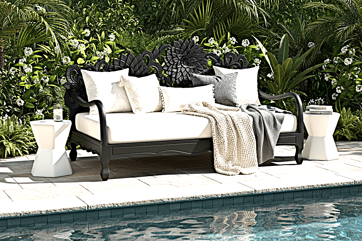 Lotus Hand Carved Solid Wooden Indoor / Outdoor Daybed by R-Designs Furniture – handcrafted solid wood furniture made in India