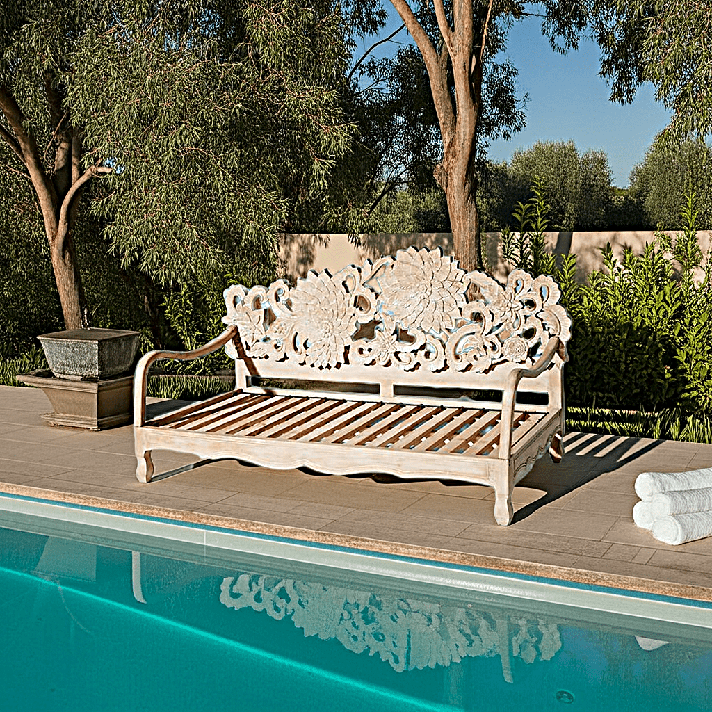 Lotus Hand Carved Solid Wooden Indoor / Outdoor Daybed – handcrafted solid wood furniture