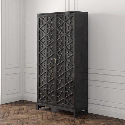 Luna Hand Solid Wooden Carved Armoire - Storage Cabinet by R-Designs Furniture – handcrafted solid wood furniture made in India