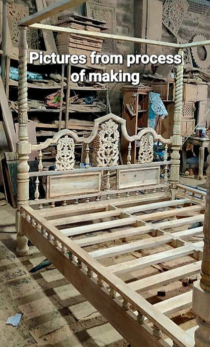 Mace Indian Hand Carved Wooden Colonial Posters Platform Bed – handcrafted solid wood furniture