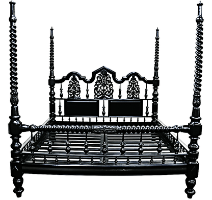 Mace Indian Hand Carved Wooden Colonial Posters Platform Bed – handcrafted solid wood furniture