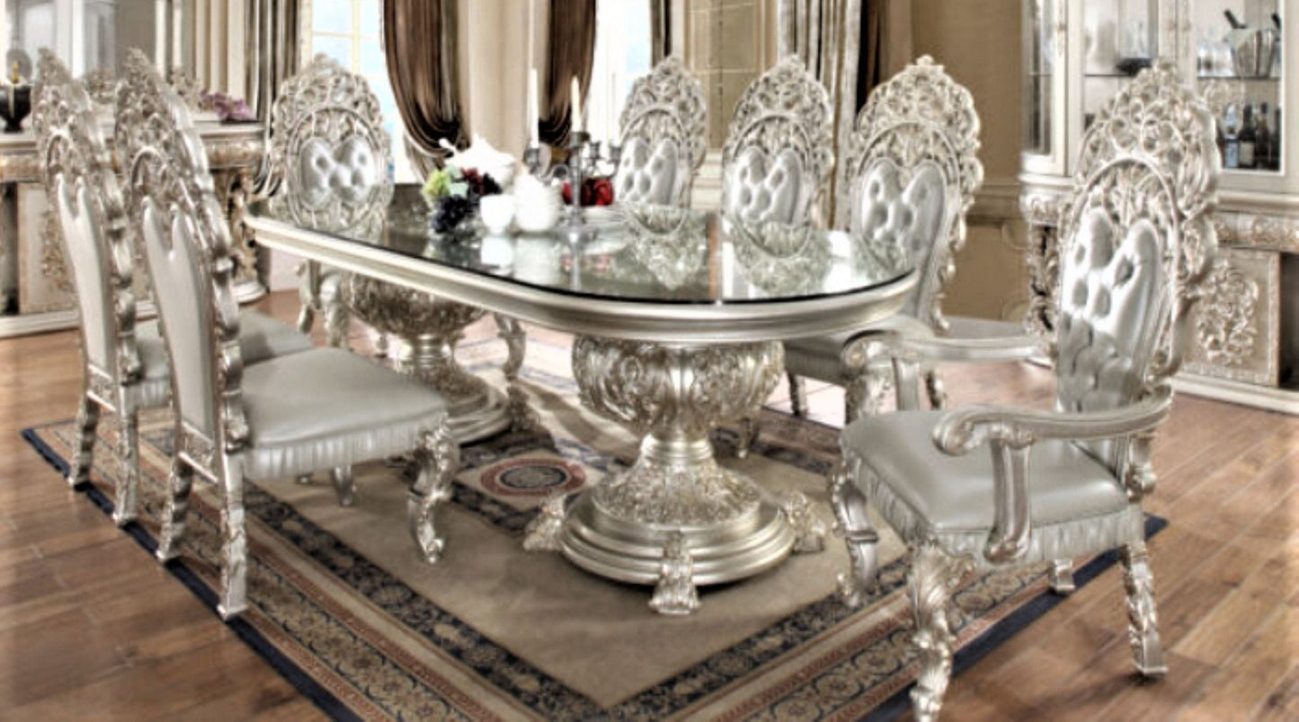 Magnisy Hand Carved European 8 Seater Dining Table Set by R-Designs Furniture – handcrafted solid wood furniture made in India