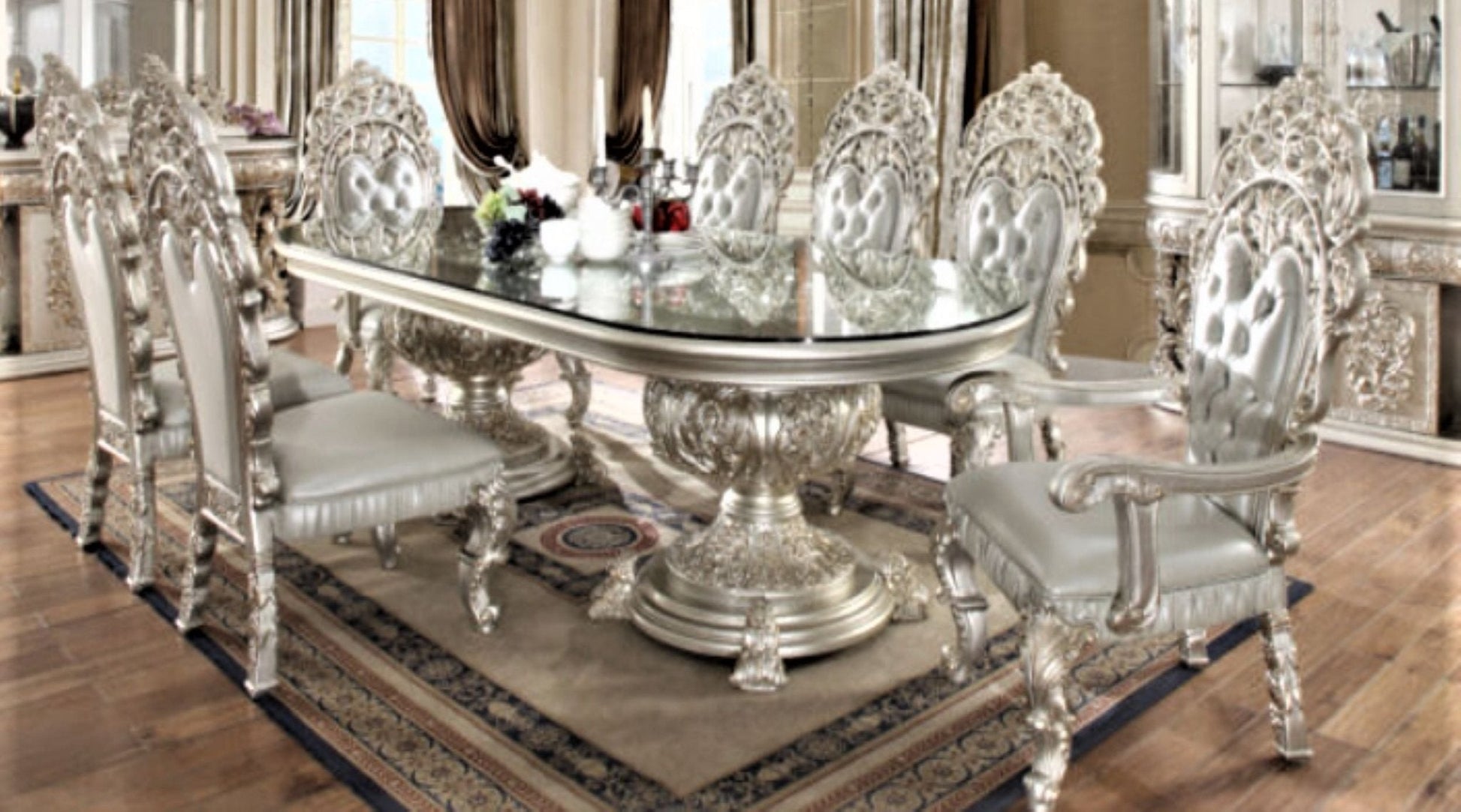Magnisy Hand Carved European 8 Seater Dining Table Set by R-Designs Furniture – handcrafted solid wood furniture made in India