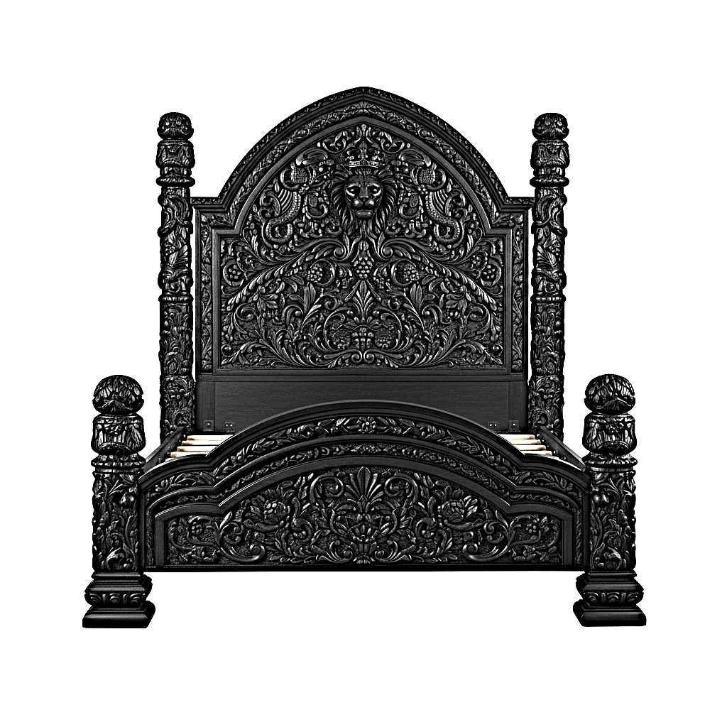 🪶 Majestic Lion Hand - Carved Solid Mango Wood Bed / 3 - Piece Bedroom Set – handcrafted solid wood furniture
