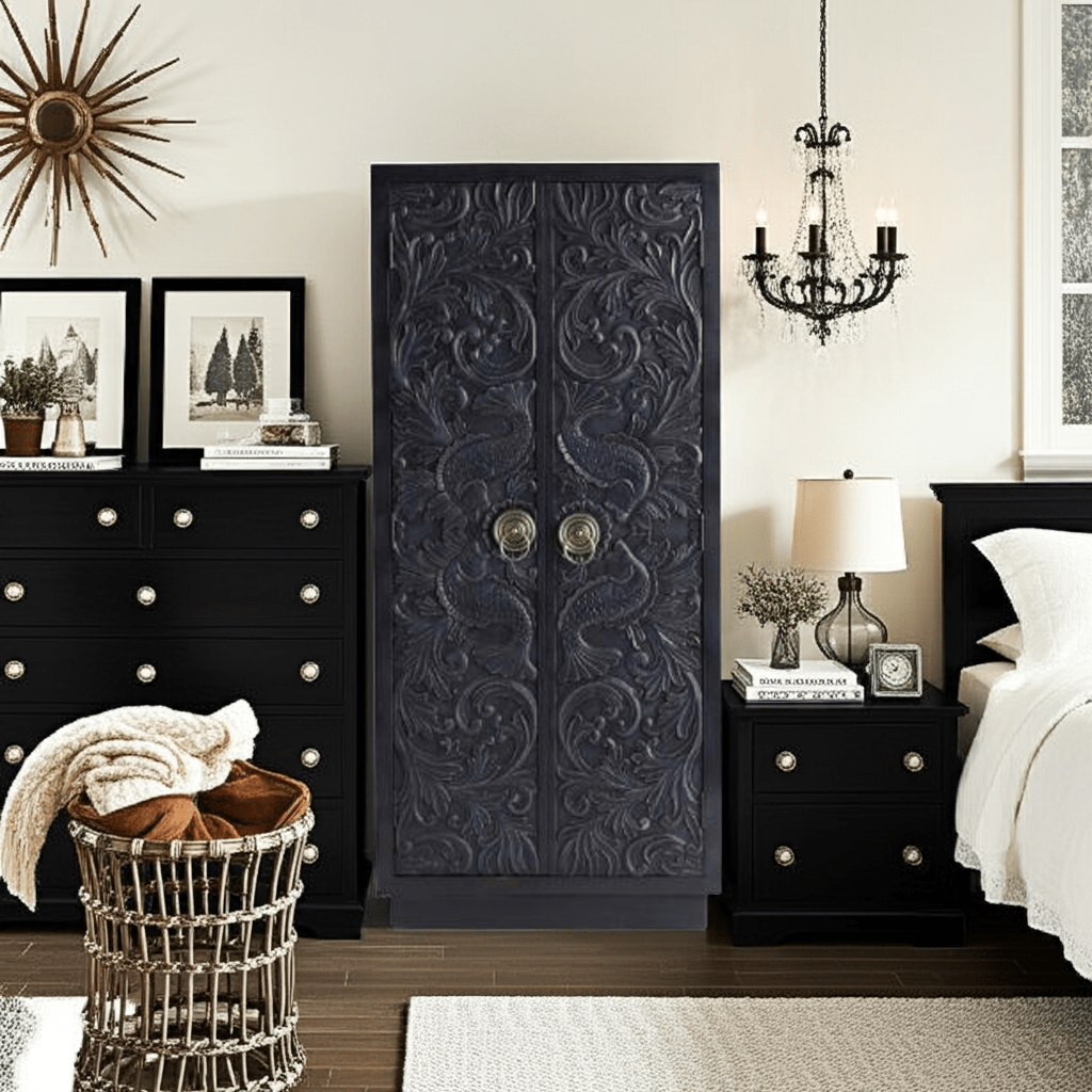 Manama Hand Carved Wood Fish Nairi Storage Cabinet – handcrafted solid wood furniture