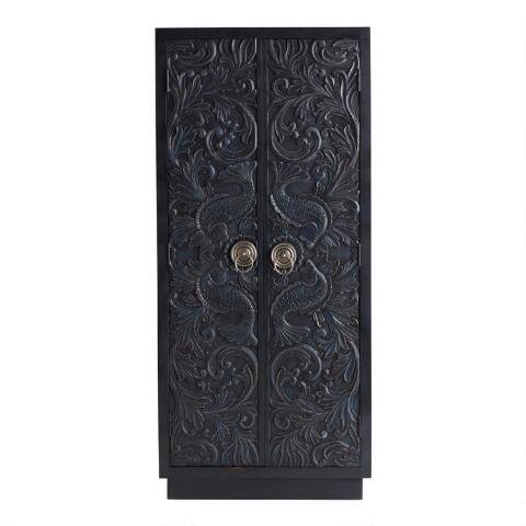 Manama Hand Carved Wood Fish Nairi Storage Cabinet – handcrafted solid wood furniture