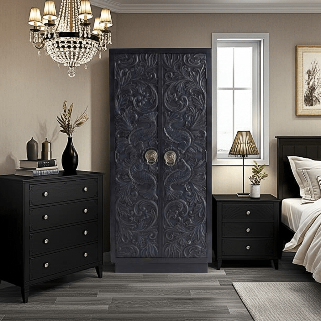 Manama Hand Carved Wood Fish Nairi Storage Cabinet – handcrafted solid wood furniture