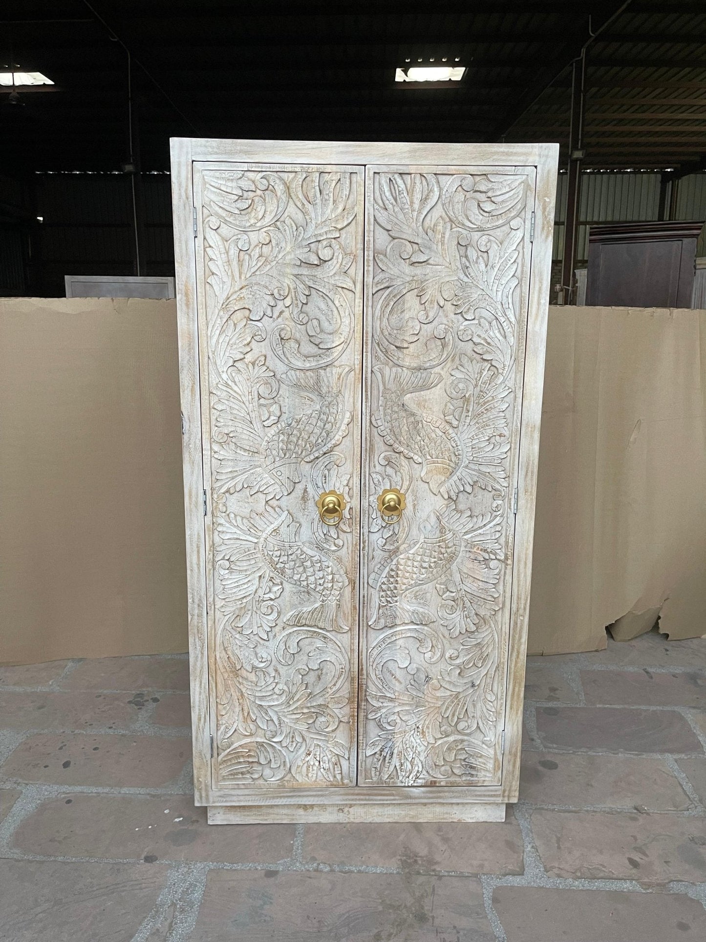 Manama Hand Carved Wood Fish Nairi Storage Cabinet – handcrafted solid wood furniture