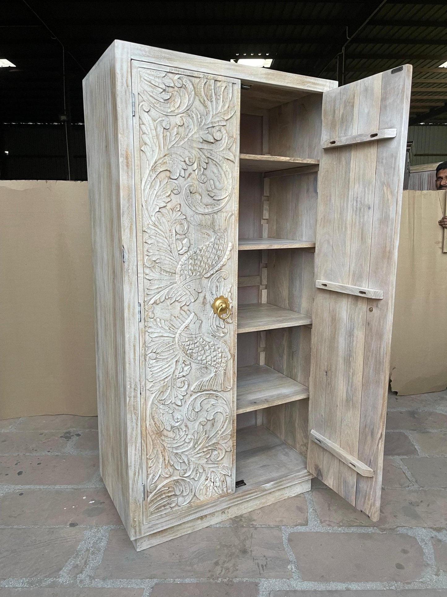 Manama Hand Carved Wood Fish Nairi Storage Cabinet by Hibashi Furniture – handcrafted solid wood furniture made in India