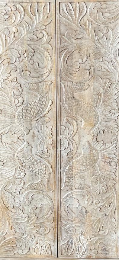 Manama Hand Carved Wood Fish Nairi Storage Cabinet – handcrafted solid wood furniture